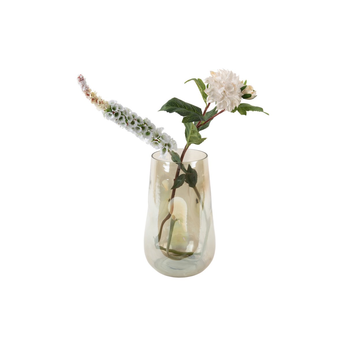 Vase Lustre Organique en verre vert, vue de côté montrant les reflets