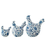 Figurine J-Line Coq - polyrésine - bleu/blanc - lot de 3