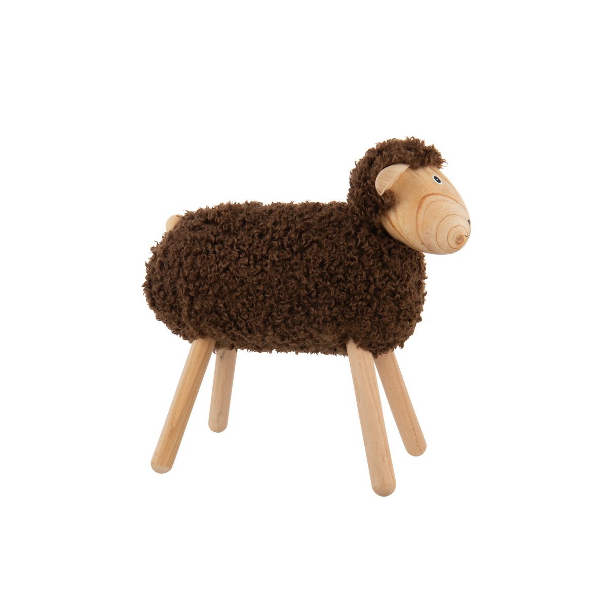 Décoration Mouton J-Line en bois et fausse fourrure, vue de face