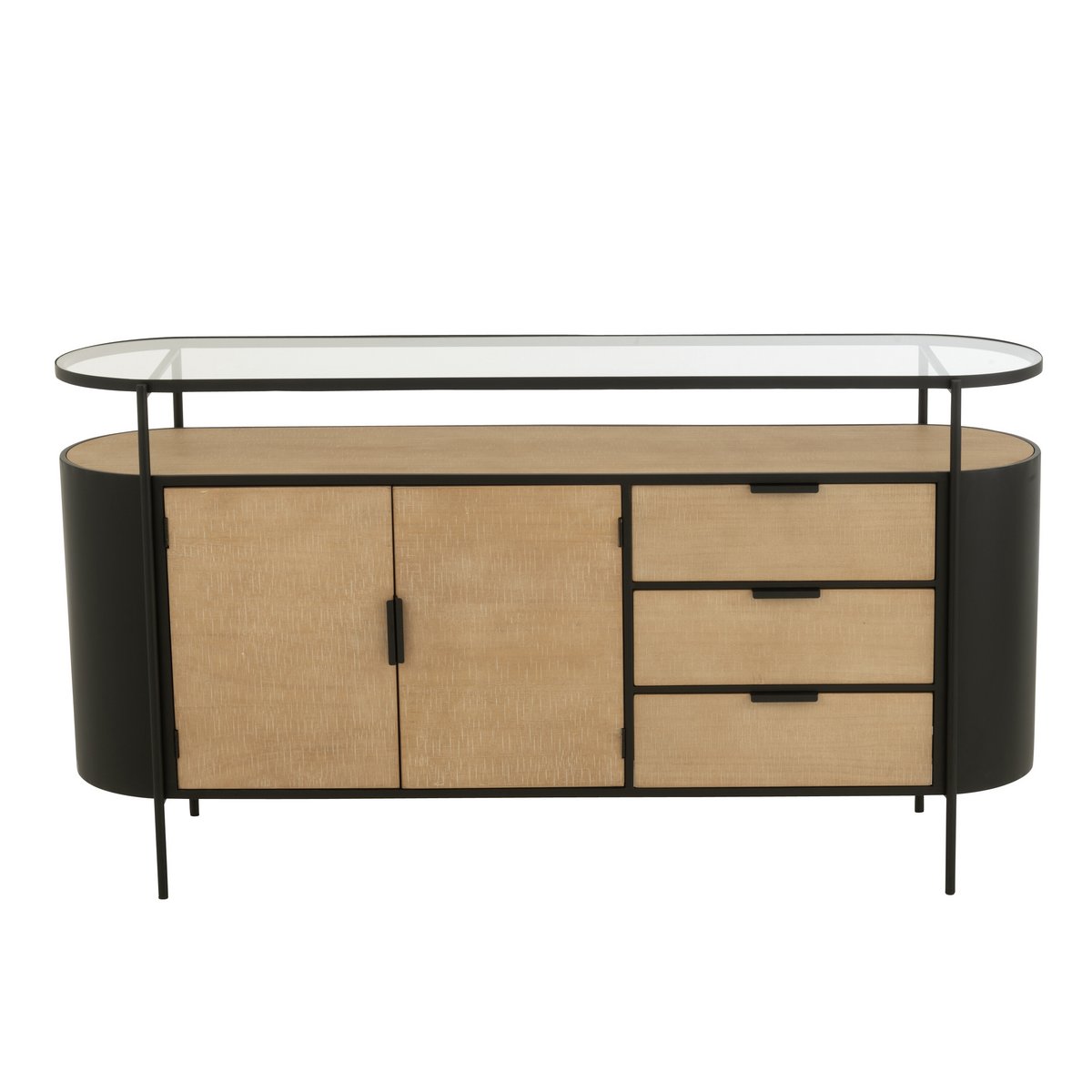 Armoire J-Line Ovy en métal noir et naturel, vue de face