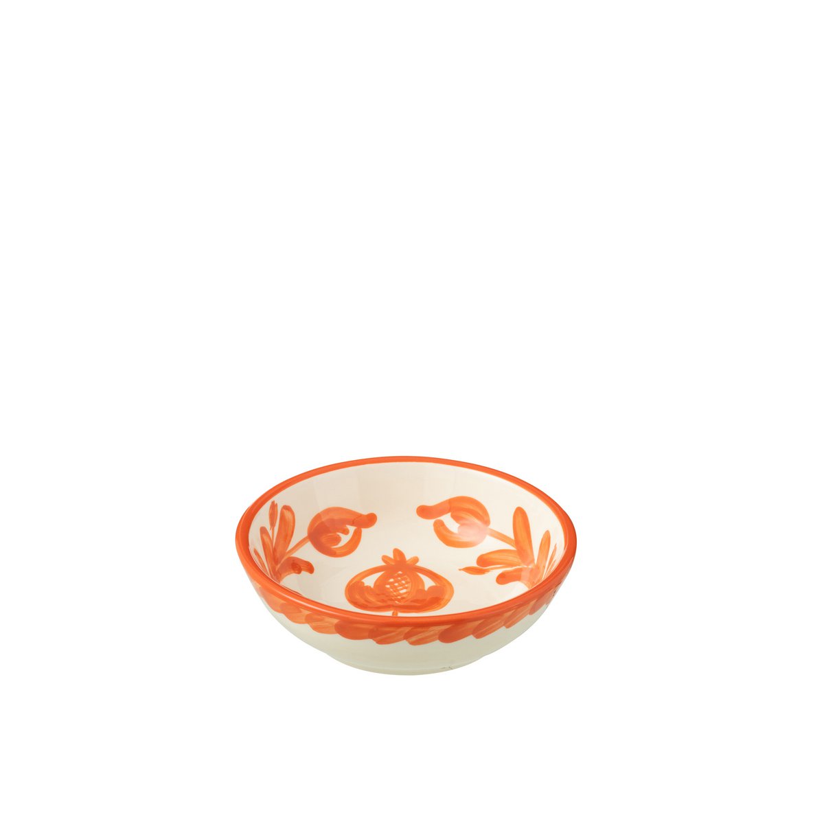 Bol Kom Grenada de J-Line en céramique blanche et orange, vue de face.