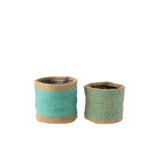 Panier J-Line rond en jute naturel et azur, design élégant et pratique