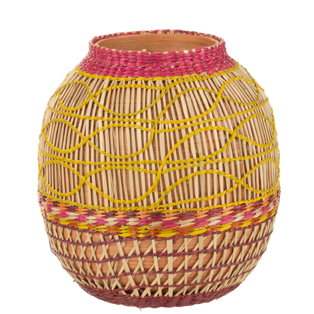 Vase J-Line Rits en rotin multicolore, vue de face avec détails de texture.
