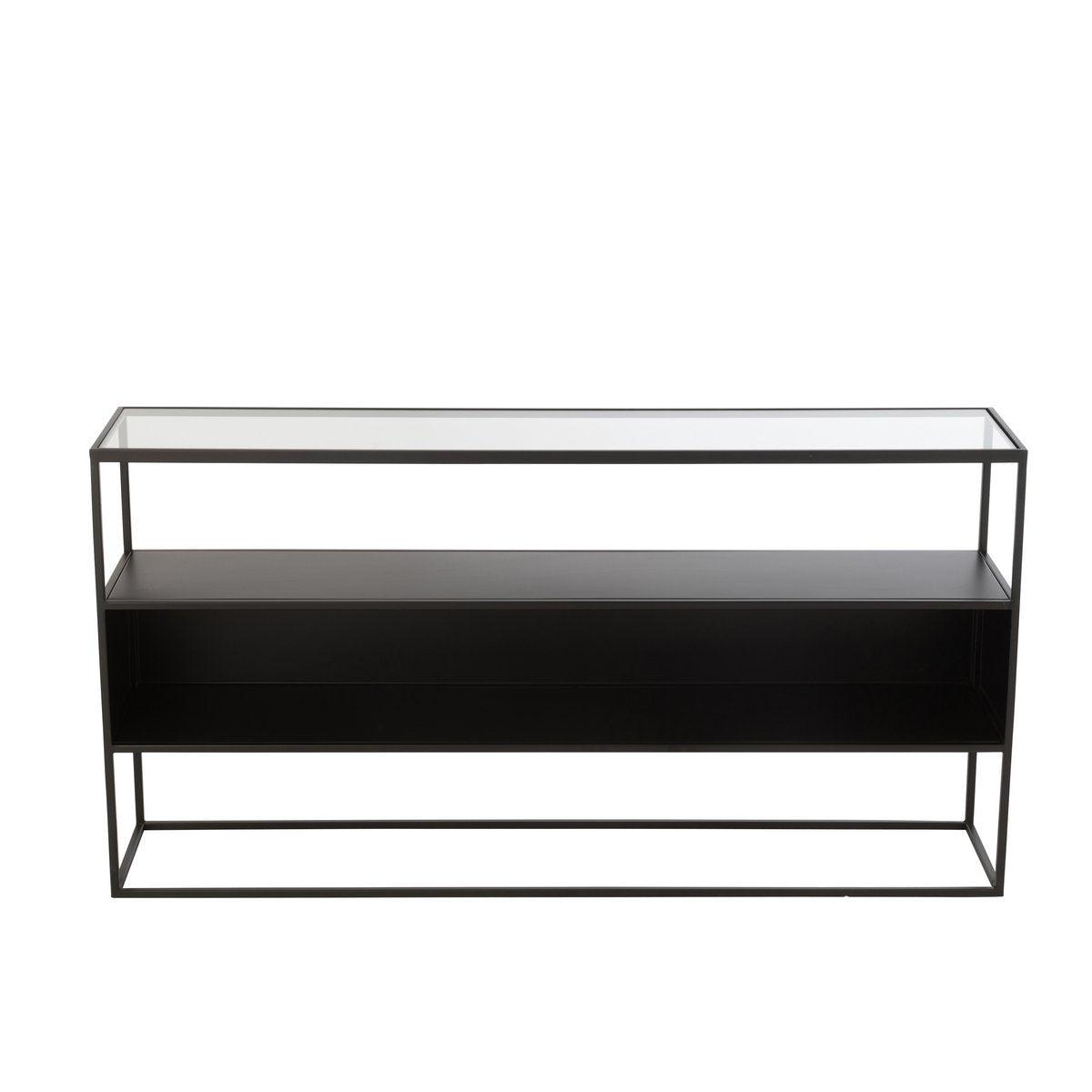Console Carrée J-Line en métal et verre noir vue de face
