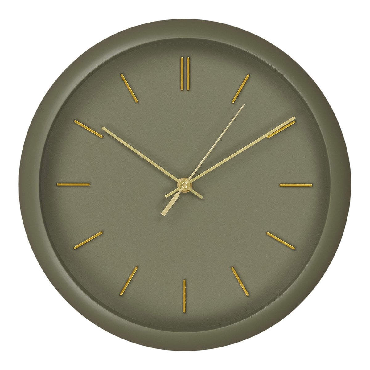 Horloge murale Rossano vue de face, design vert et doré