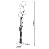 Lampe debout textile "Boho", lampadaire en beige / marron, avec une douille E14, pour salle à manger, salon, couloir ou bureau, 138 cm de haut