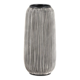Vase en calcaire noir et blanc avec motif rayé, vue de face