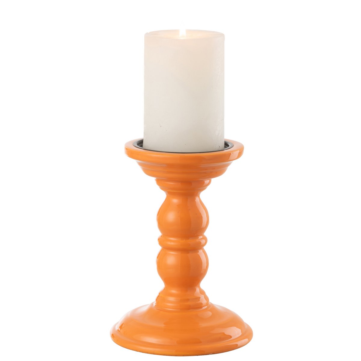 Bougeoir J-Line en bois de manguier orange, vue de face
