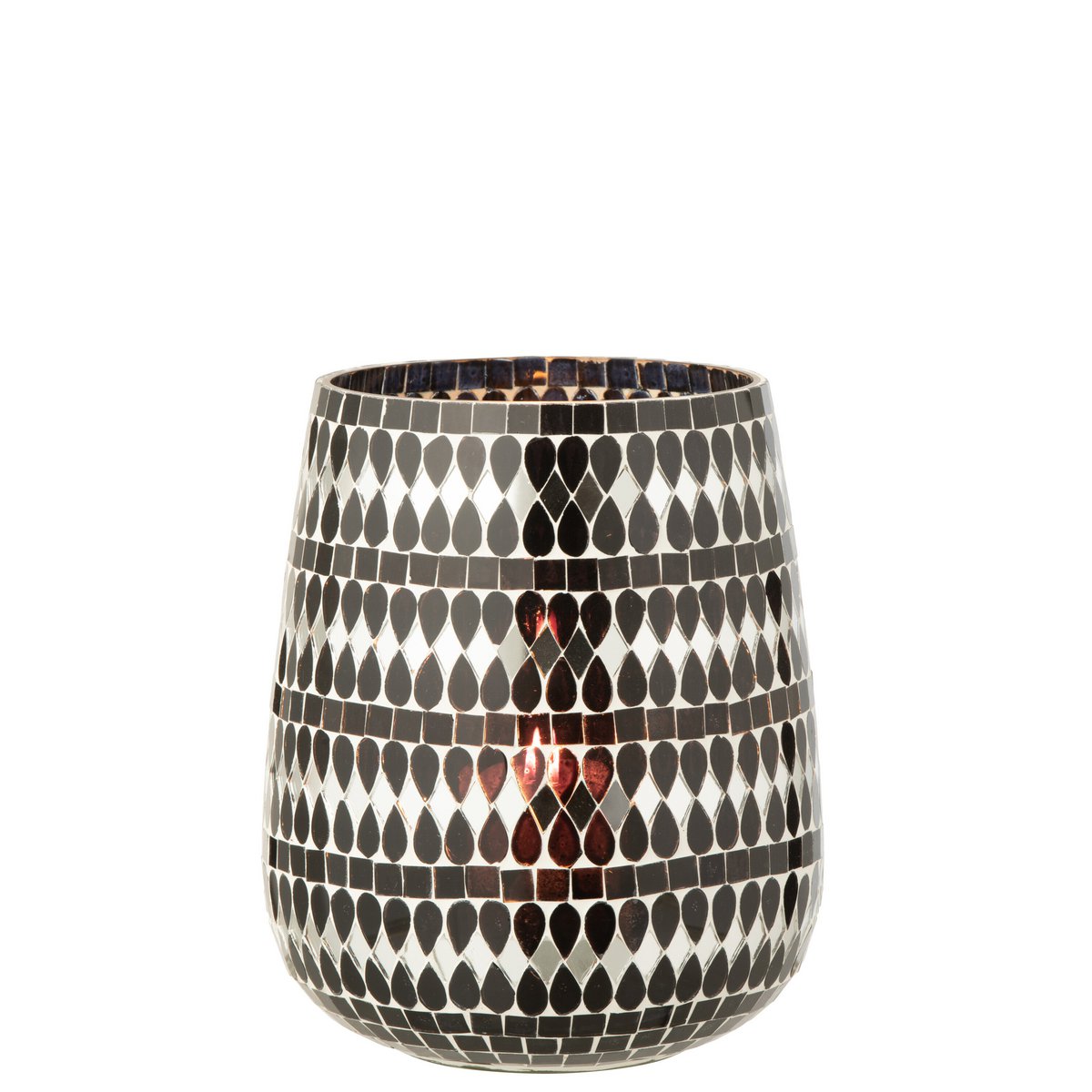 Photophore Mosaic J-Line en verre noir et argent, vue de face