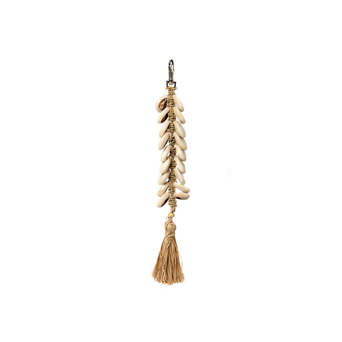 Porte-clés en raphia fishbone - blanc naturel, design élégant et artisanal