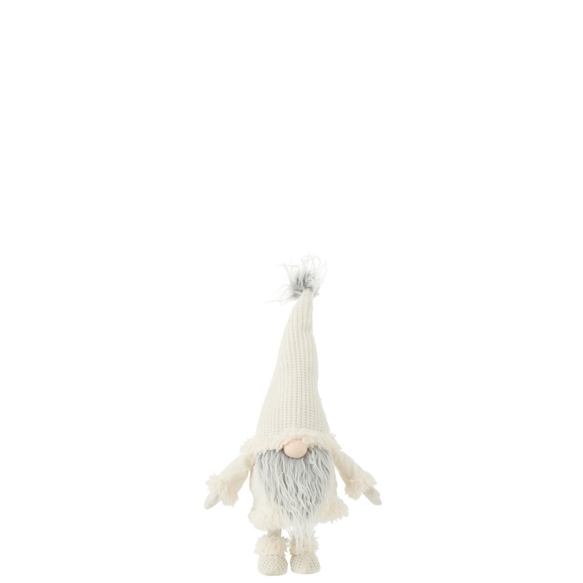 Gnome J-Line avec barbe grise, textile blanc, debout, ambiance Noël