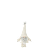 Gnome J-Line avec barbe grise, textile blanc, debout, ambiance Noël