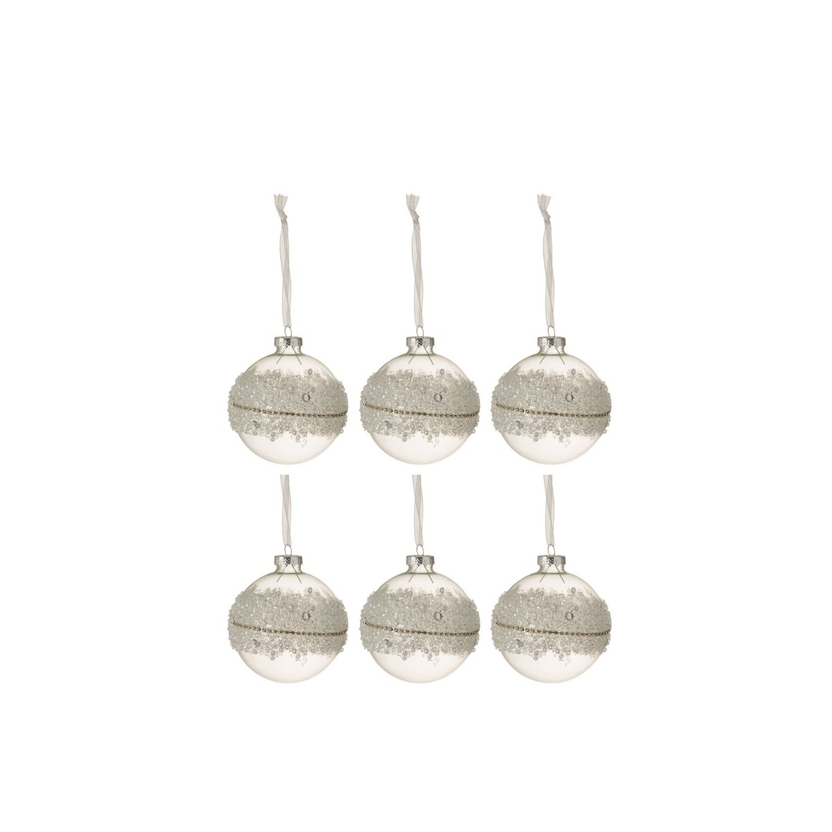 Boule de Noël J-Line Sugar Diamond en verre blanc, élégante et scintillante