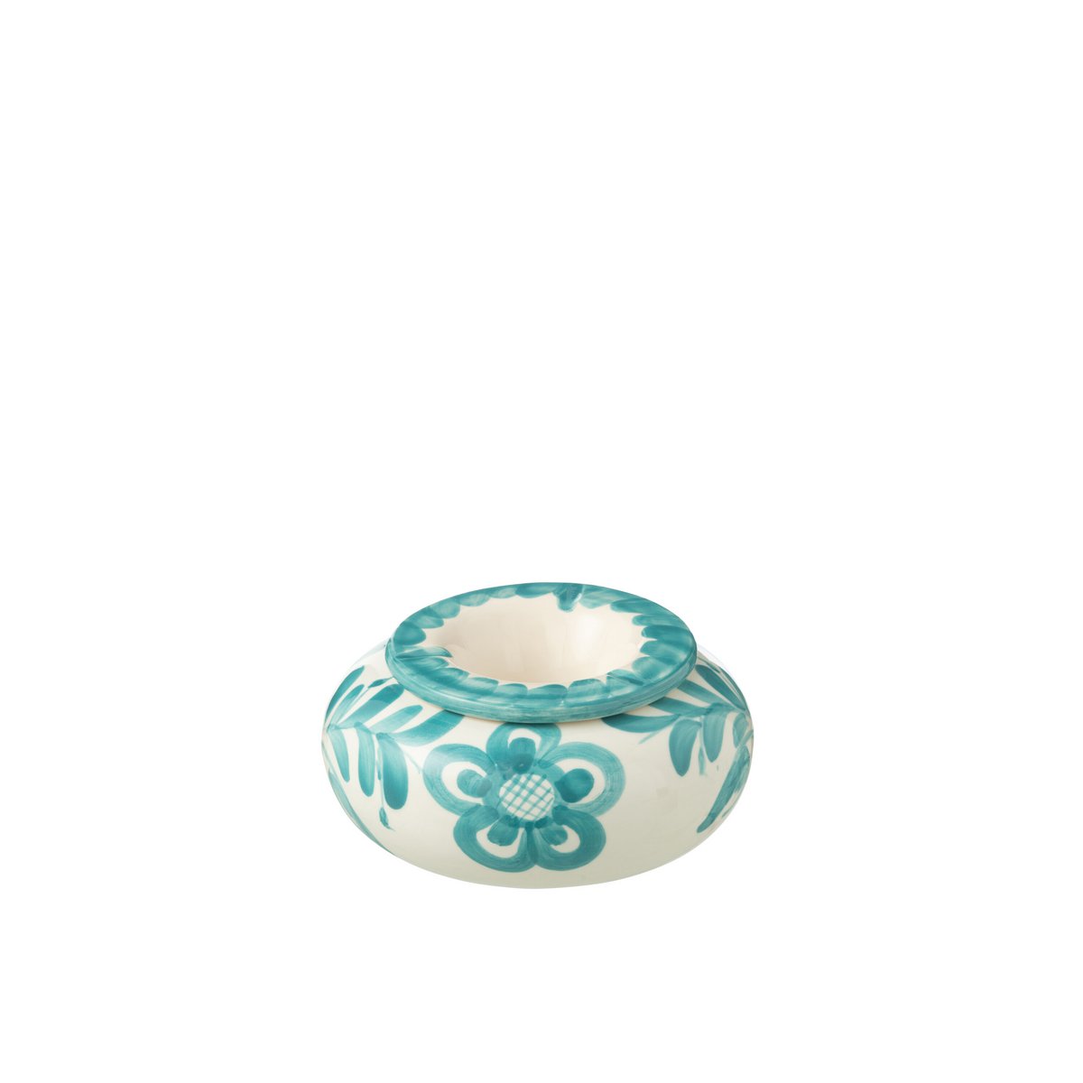 Cendrier Grenade J-Line en céramique blanche et aqua, vue de face