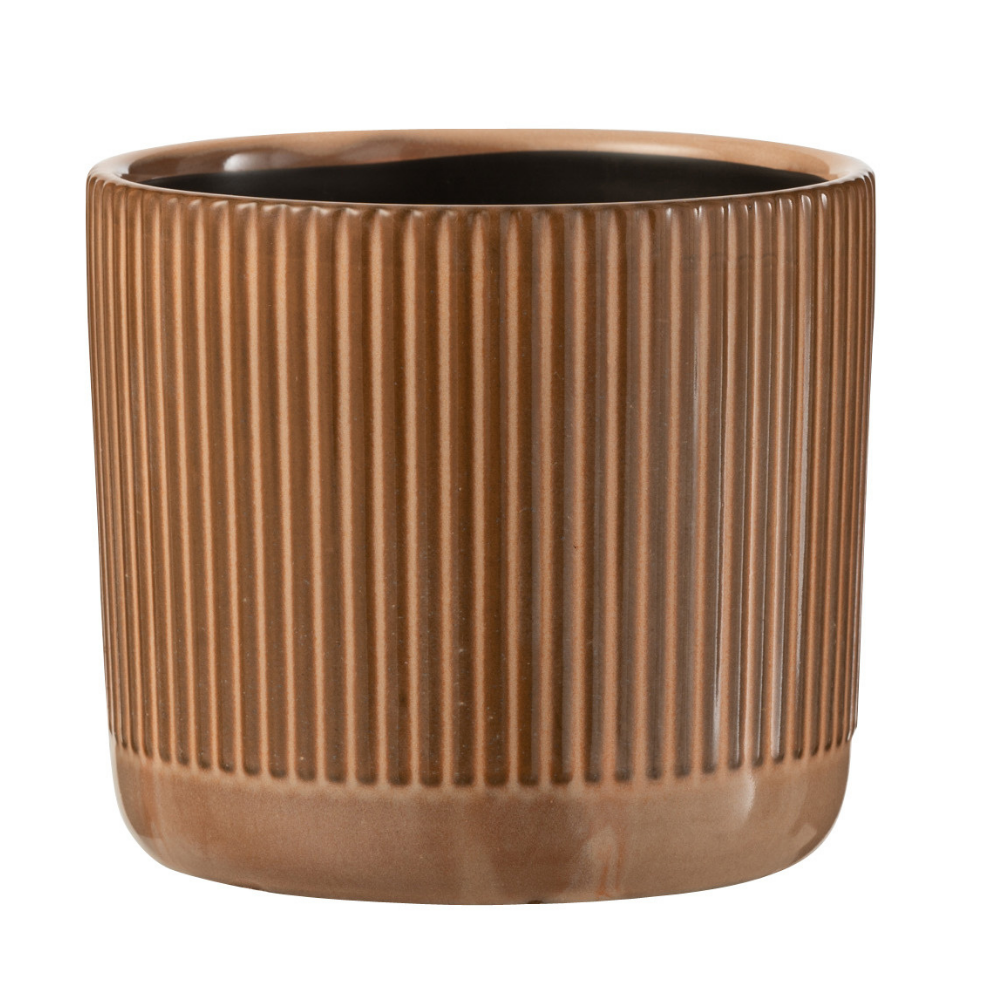 Pot de fleurs J-Line en céramique orange et beige, vue de face