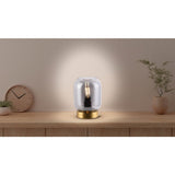 Verre Light Light "Alessio", 17 cm de haut, Ø 12 cm, métal de couleur or, verre fumé, E14