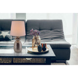 Lampe de table en céramique "ananas", lampe de table en céramique avec glaçure de couleur chromée et écran de tissu blanc, avec socket E14, pour salle à manger, salon, couloir ou bureau, 45 cm de haut