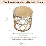 Table d'appoint ronde en rotin – Petite table basse bohème – Table de chevet en rotin beige – Table faite à la main en rotin naturel (Ø 45 cm) MUARA