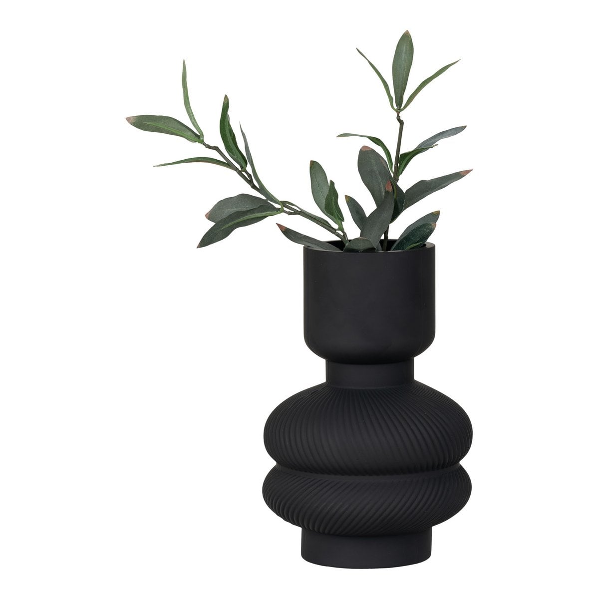 Vase noir en verre, présentation avec fleurs