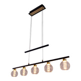LED GLASS PENDANT LEIL "BRASS" Noir, classique et suspendu en métal noir et verre, avec des LED fermement intégrées, éclairage pour le salon, la salle à manger ou le bureau, 90 cm de long
