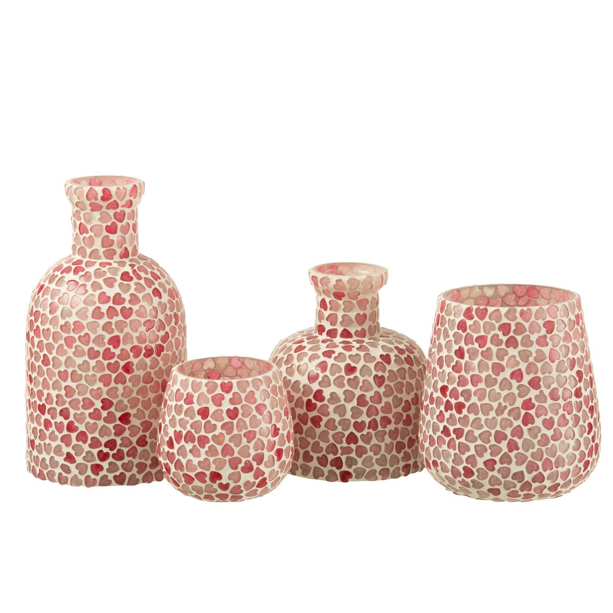 Vue latérale du vase Heart Mosaic J-Line en verre rose