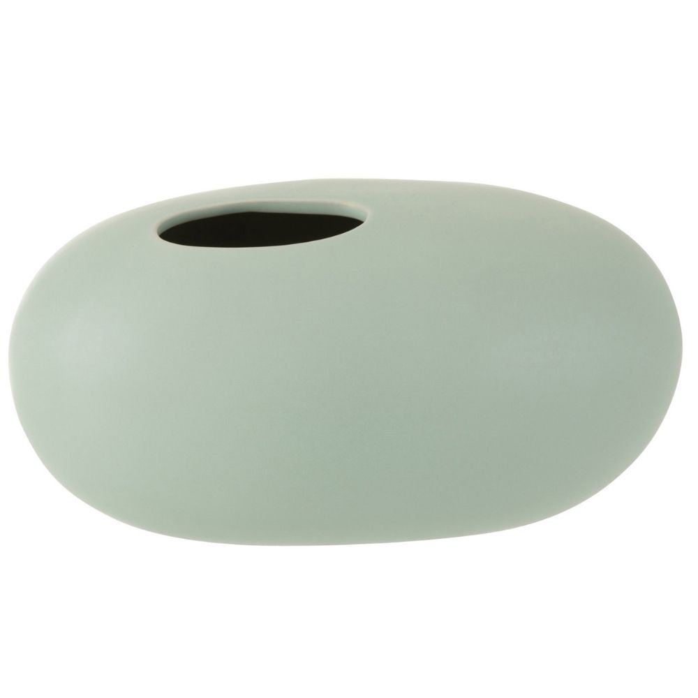 Vase ovale en céramique vert J-Line, vue de face avec détails de surface