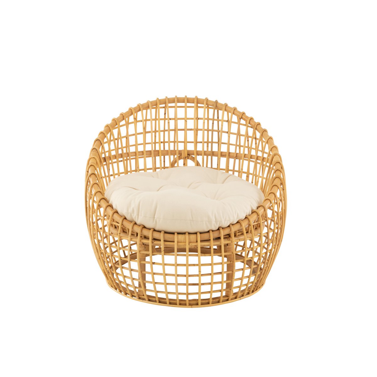 Chaise Lise J-Line en rotin naturel avec coussin blanc - vue avant