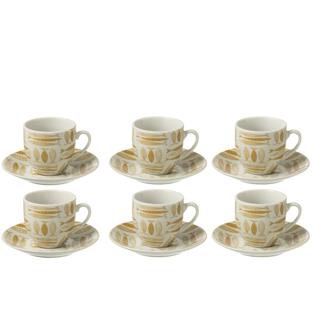 Boîte en céramique J-Line avec 6 tasses et bol poisson, couleur brun