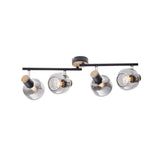 4er spot plafonnier "Fumoso", plafonnier en métal et verre fumée en noir, avec socket e14, pour salle à manger, salon, couloir ou bureau, 80 x 20 cm