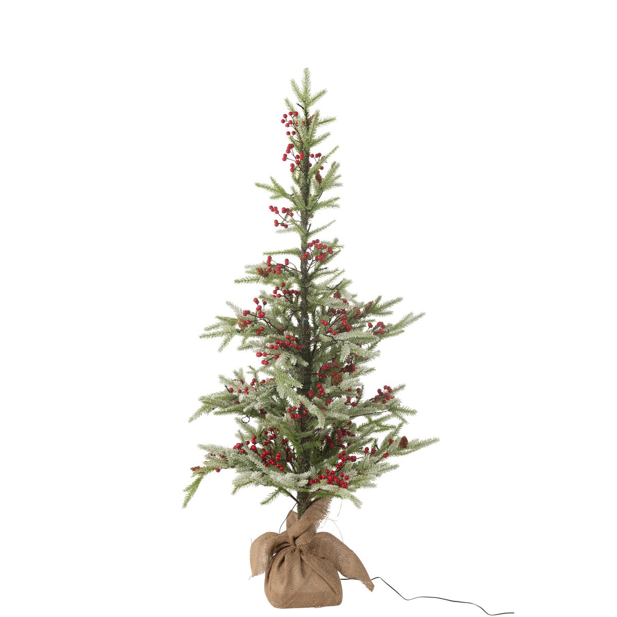 Détail des LED en plastique vert neige et rouge sur le sapin J-Line