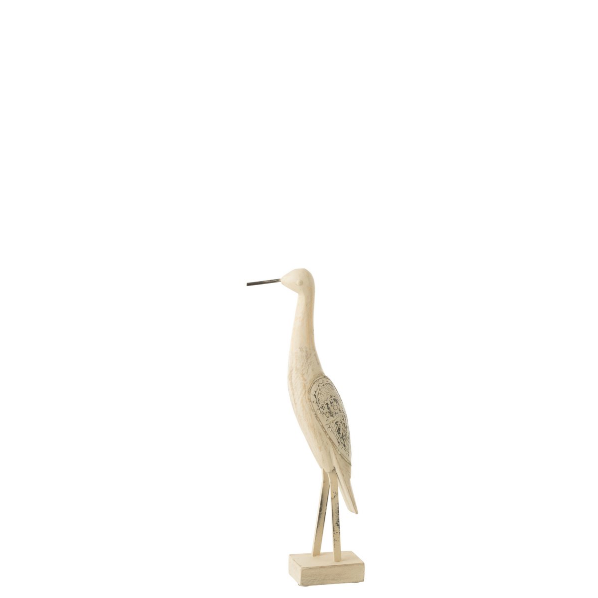 Détail de l'oiseau décoratif J-Line, finition bois naturel et métal