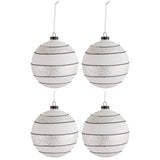 Coffret de 4 boules de Noël en verre noir et blanc avec rayures et glitter