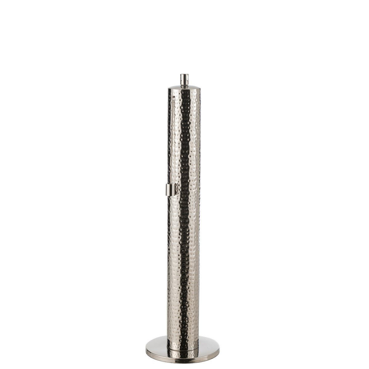 Grande torche Tiffany en acier inoxydable argenté, vue de face