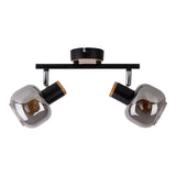 2 pancarnetes "Fumoso", plafond métallique et verre fumé en noir, et nature, avec socket e14, pour salle à manger, salon, couloir ou bureau, 40 x 20 cm