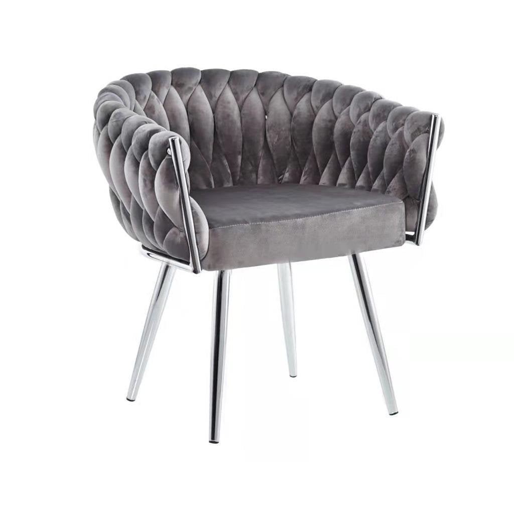 Chaise Eva Velours Gris avec cadre chromé, vue de face