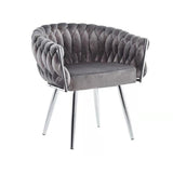 Chaise Eva Velours Gris avec cadre chromé, vue de face
