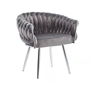 Chaise Eva Velours Gris avec cadre chromé, vue de face