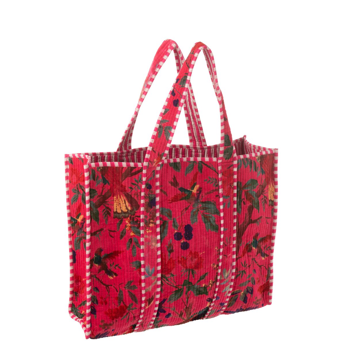 Sac d'oiseaux J-line en velours floral rose, vue de face