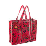 Sac d'oiseaux J-line en velours floral rose, vue de face