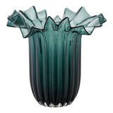 Vase en verre soufflé vert foncé, vue de face avec détails de texture