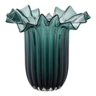 Vase en verre soufflé vert foncé, vue de face avec détails de texture
