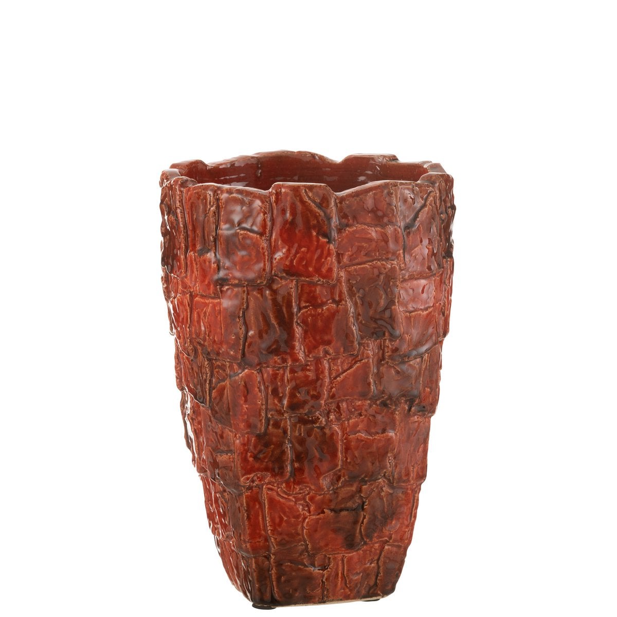 Vase J-Line Akane en céramique rouge, vue de face avec détails
