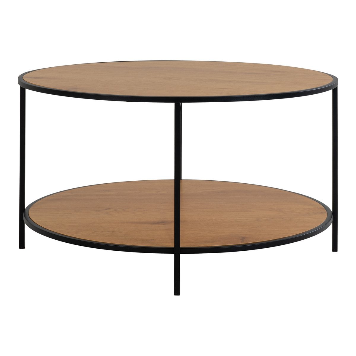 Table basse Vita, plateau rond aspect chêne, ambiance salon