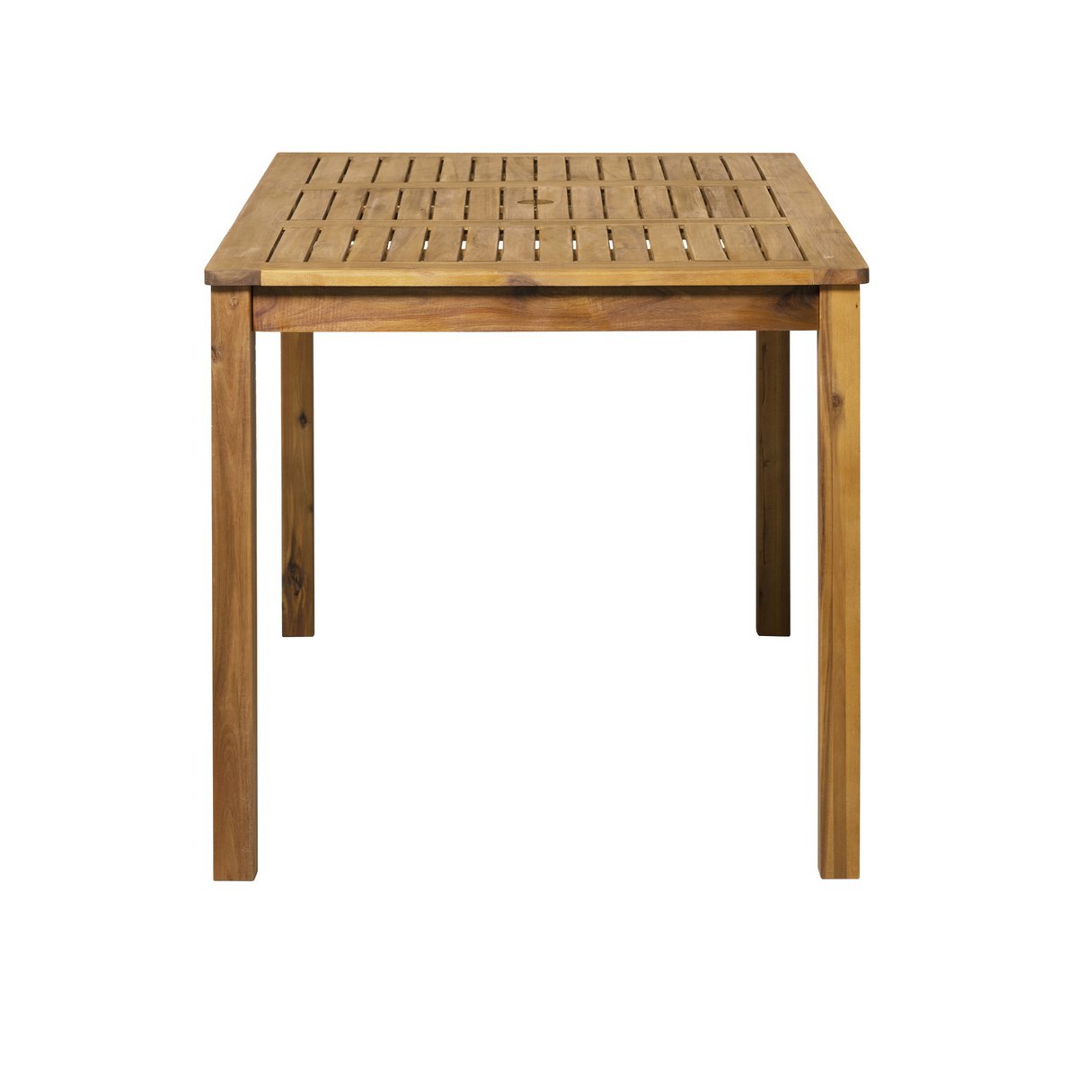 Détail du grain de bois de la table de jardin en acacia