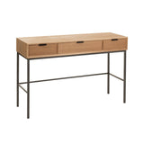 Console J-Line 3 tiroirs en bois naturel et métal, vue avant