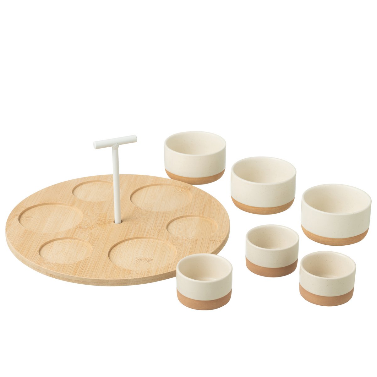 J-Line vaisselle à tapas 6 sets avec bol en bambou, couleur blanc/naturel