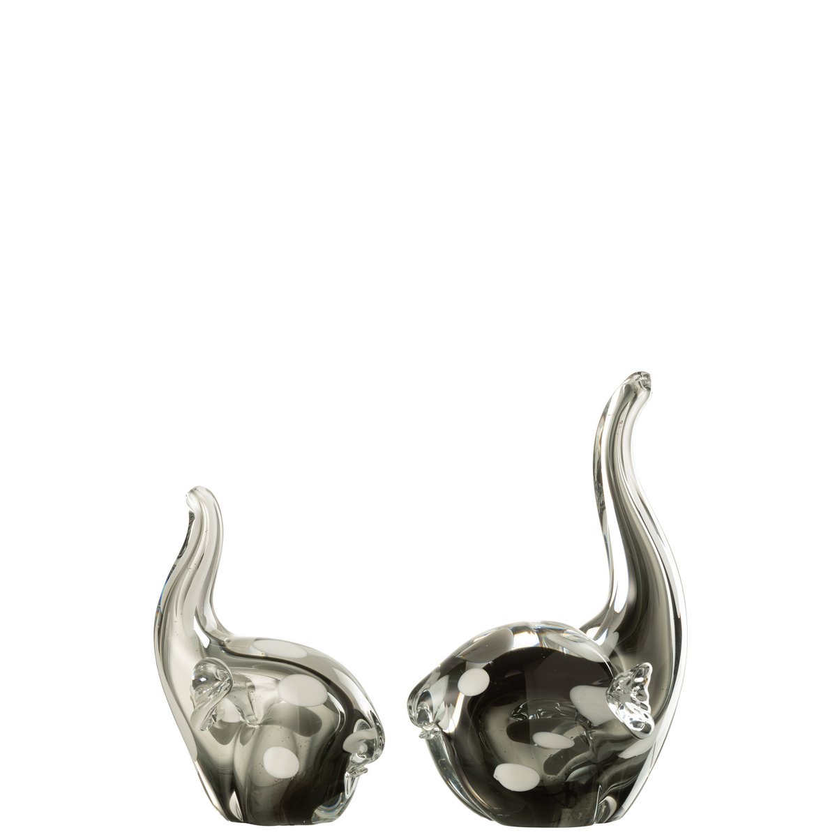 Vue latérale de l'éléphant en verre noir, décoration élégante