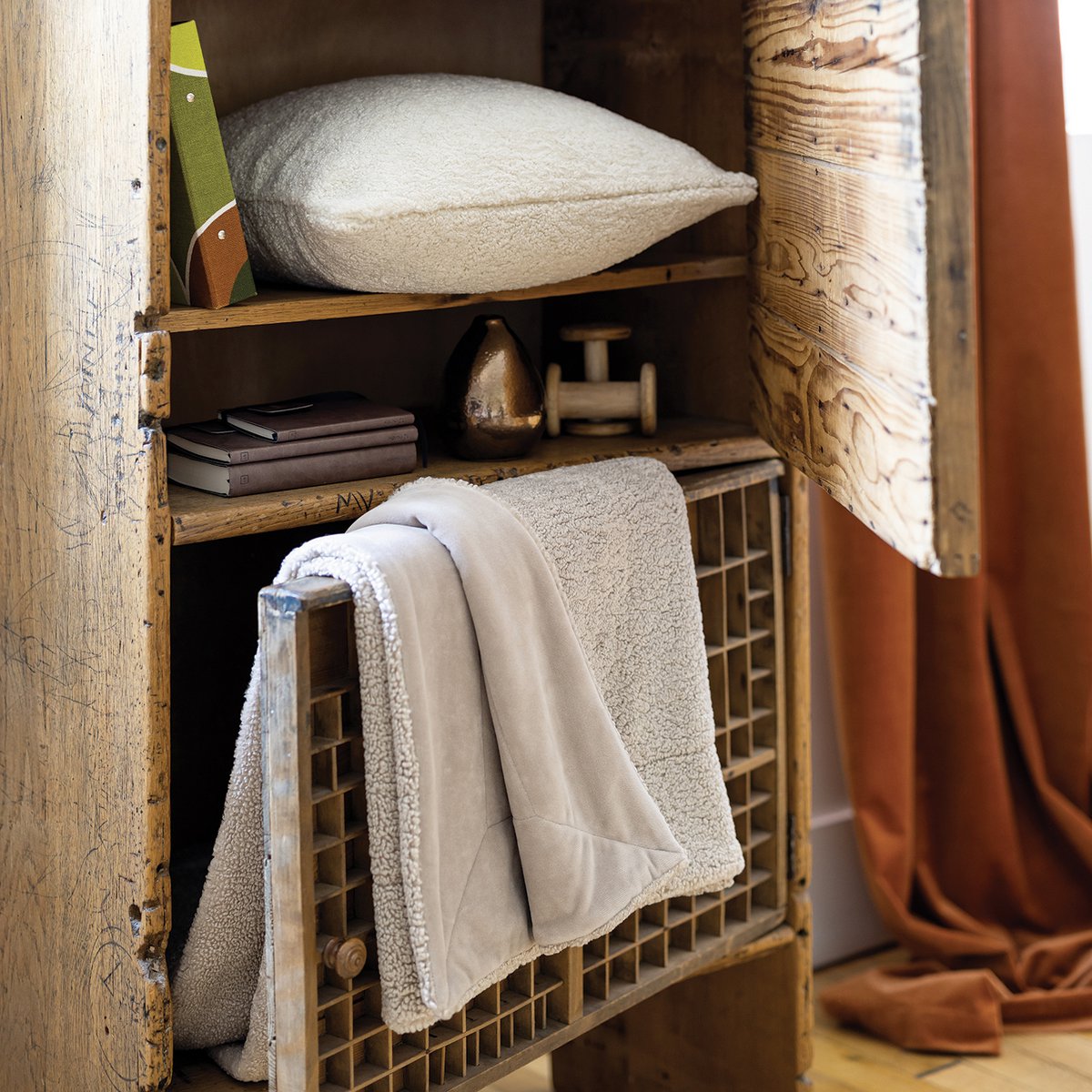 Plaid Barry Lin 130x160 en microfibre douce, coloris beige