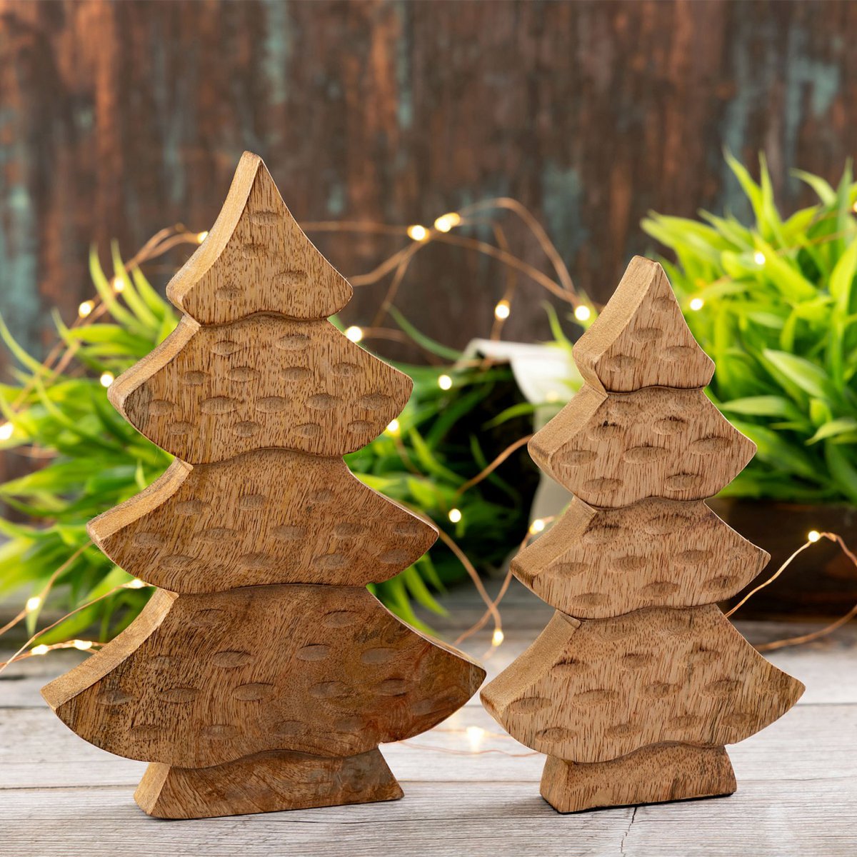 Decof Figure Tree 2er Set Wooden Figure H23 / 20cm Master Box Decoration de Noël en 16 parties Wood Mango