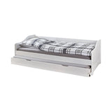 Vue latérale du lit simple en bois blanc avec tiroir